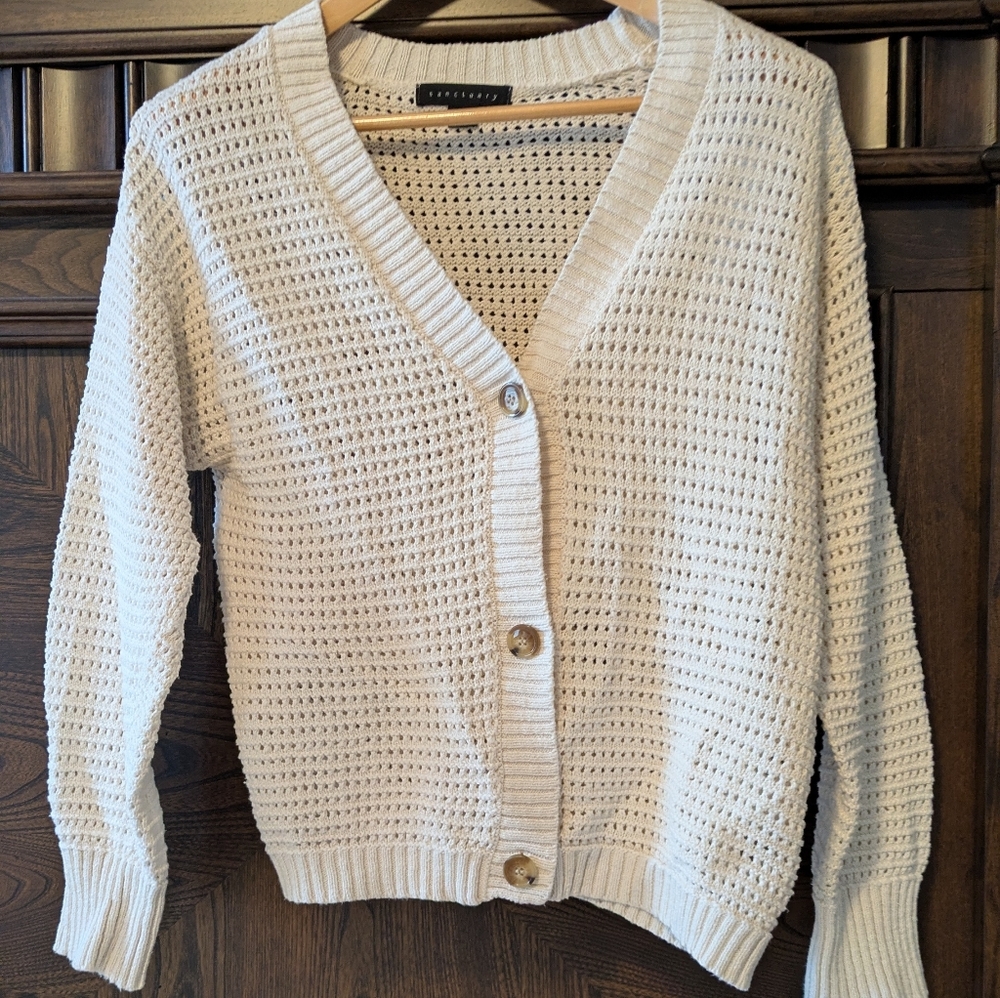 Summer Cream Crochet Wood Button Cardigan